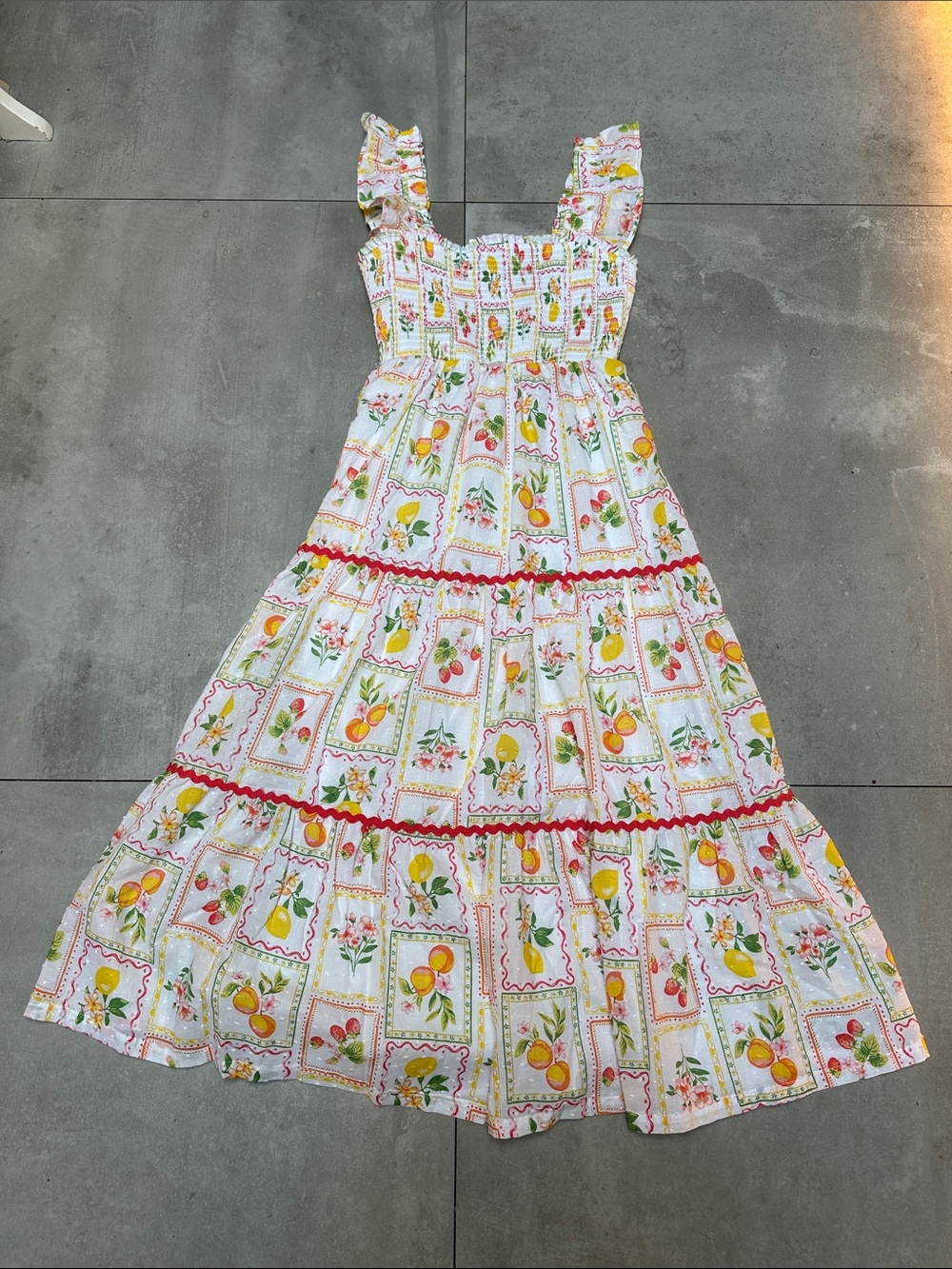 New RACHEL ZOE Size 6 Fruit Eyelet  Dress Lined Boho Summer Citrus Cottagecore
